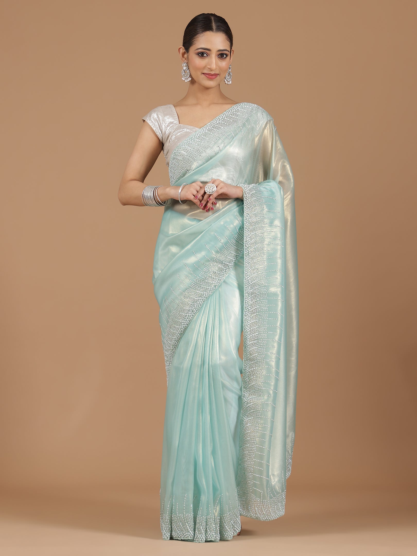 Satin Georgette Saree with Delicate Stone Work