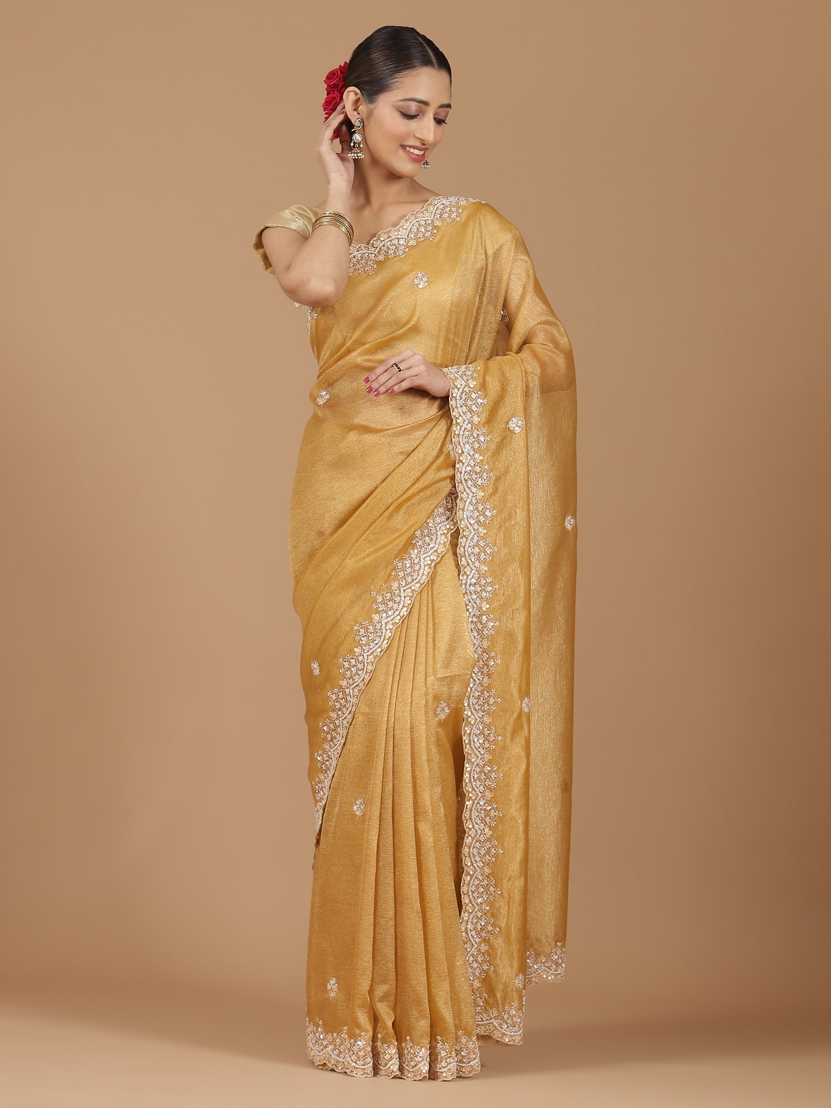 Tissue Silk Saree with Intricate Stonework Border