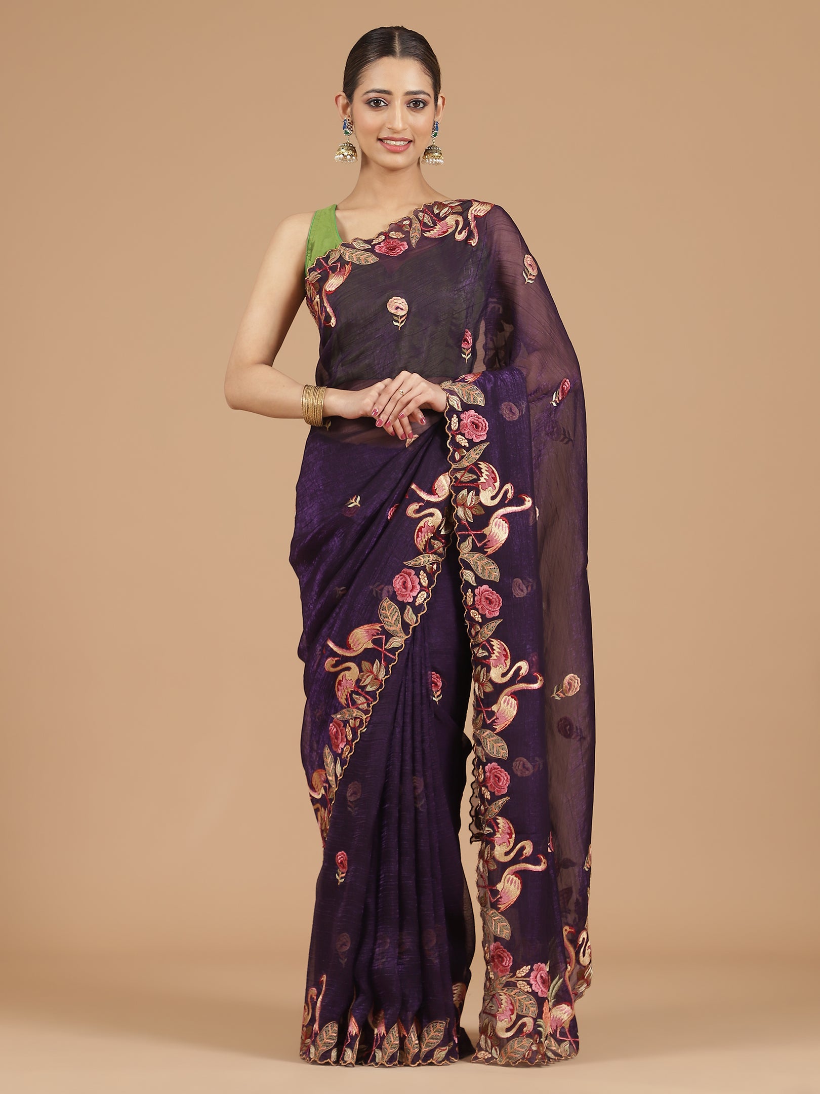 Regal Purple Organza Saree with Exquisite Embroidery