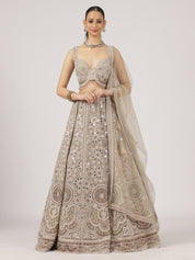 Elegant Beige Netted Lehenga with Intricate Mirror Work Blouse & Skirt