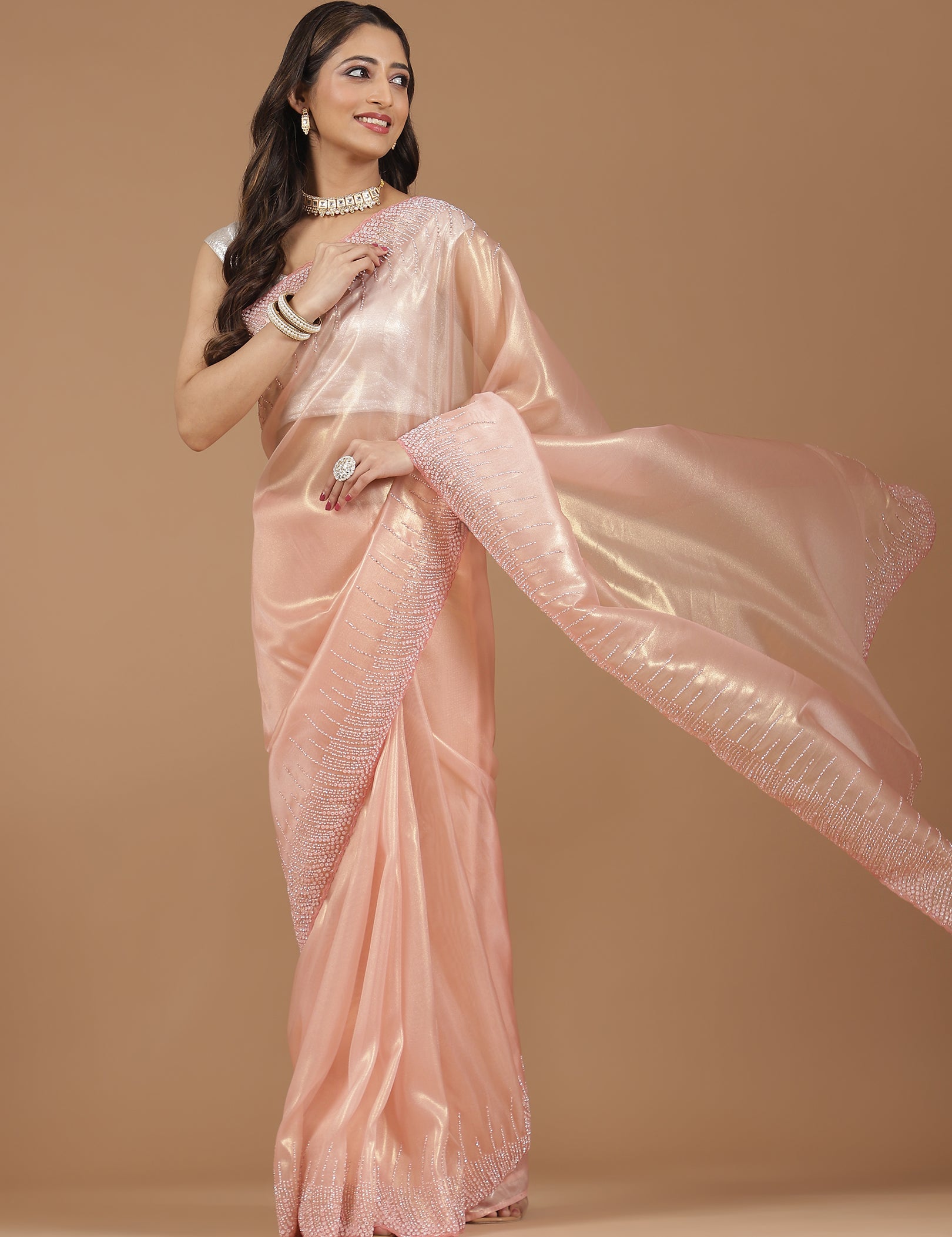 Satin Georgette Saree with Delicate Stone Work