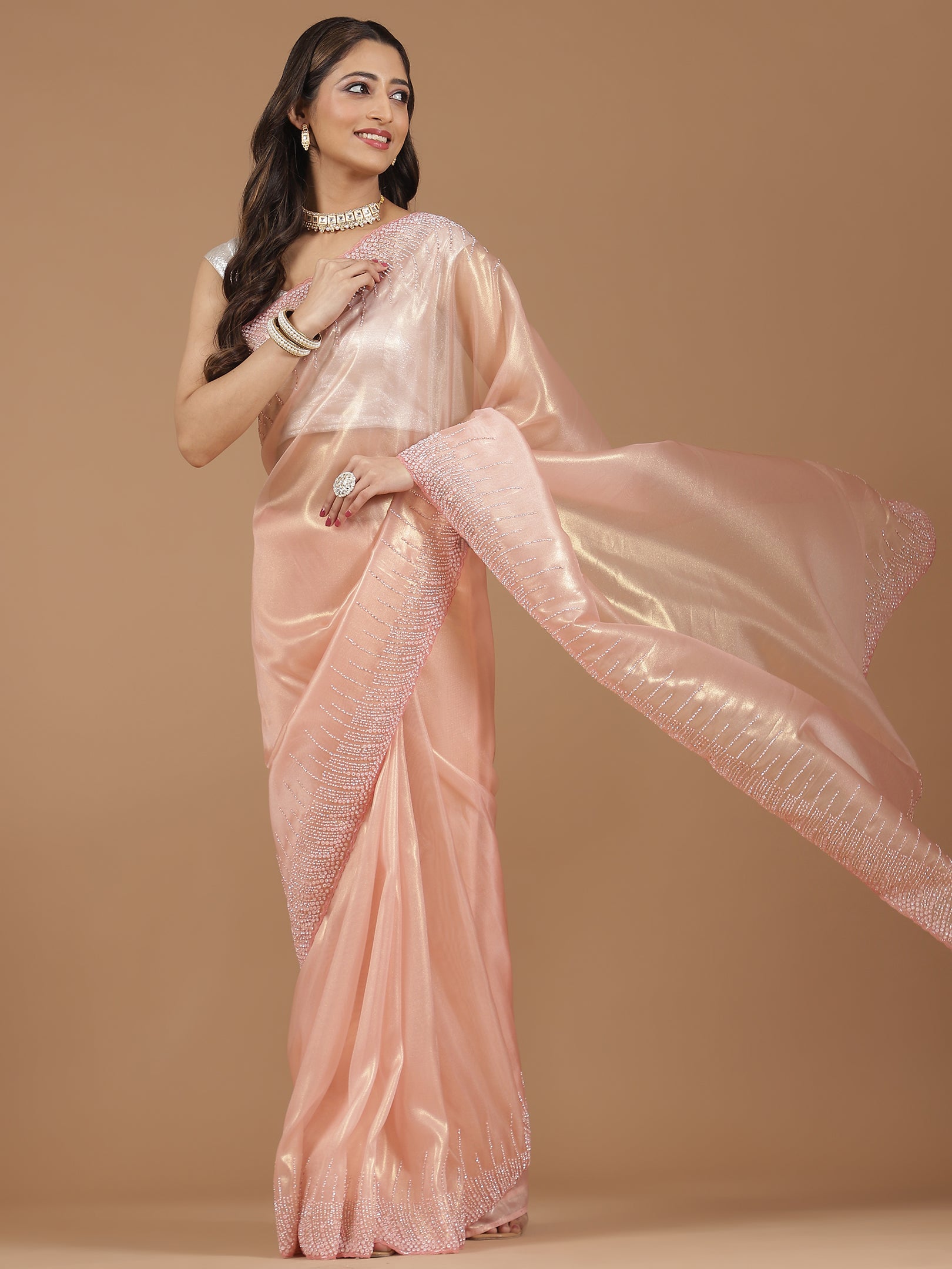 Satin Georgette Saree with Delicate Stone Work