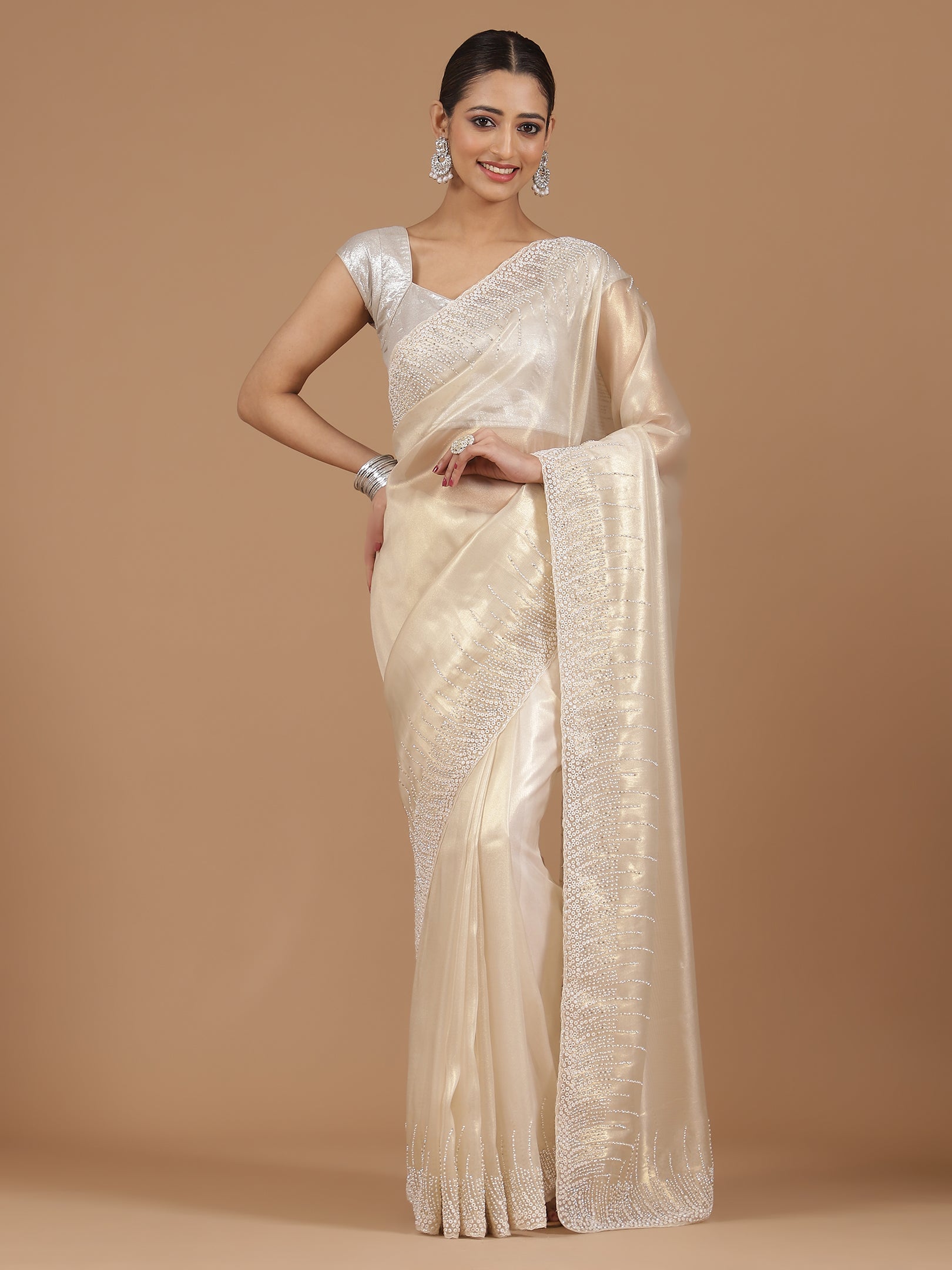 Satin Georgette Saree with Delicate Stone Work