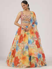 Multicolor Organza Radiant Bloom Mirror Work Lehenga