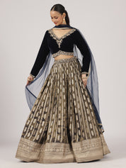 Midnight Blue Velvet Banarasi Lehenga with Zari Embroidery