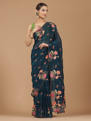 Elegant Floral Embroidered Saree with a Contemporary Touch