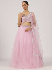 Dreamy Blush Pink Embroidered Net Lehenga with Sequin Work