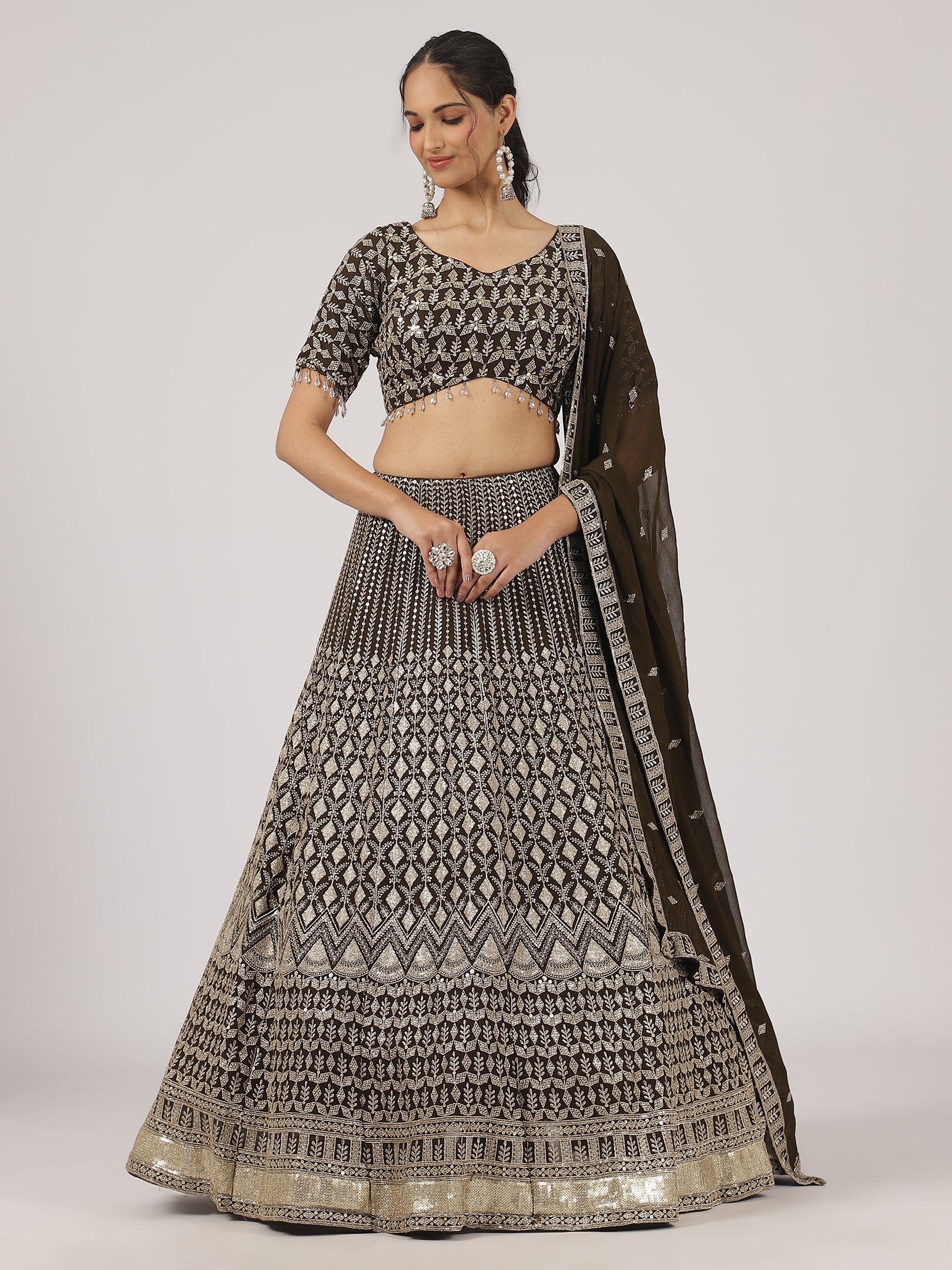 Obsidian Gold Embroidered Georgette Lehenga with Sequin Work