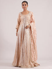 Exquisite Rose Gold Mastani Lehenga with All-Over Sequin & Embroidery Work