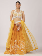 Radiant Mustard Pleated Lehenga with Embroidered Blouse & Sheer Dupatta