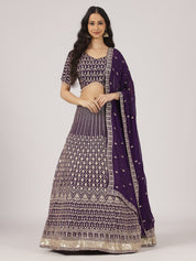 Imperial Violet Georgette Lehenga with Intricate Zari Embroidery & Mirror Work