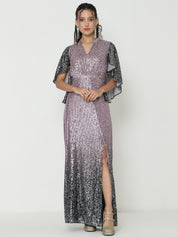 Graceful Lilac Gowns  with Intricate Knitted Sequin Detailing