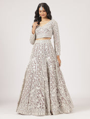 Cream Net Mirror Work Lehenga with Intricate Embroidery