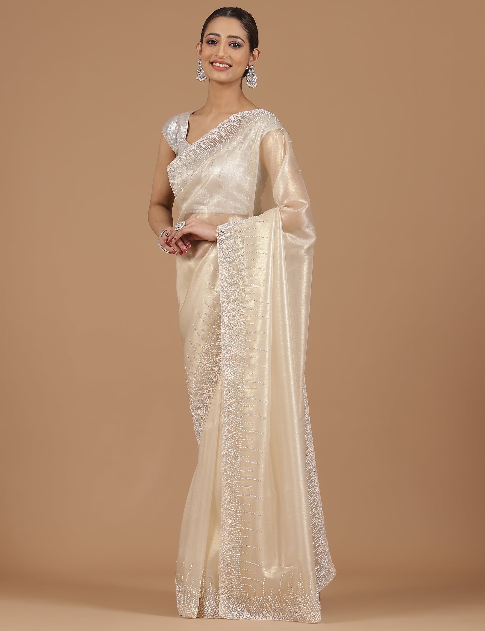 Satin Georgette Saree with Delicate Stone Work