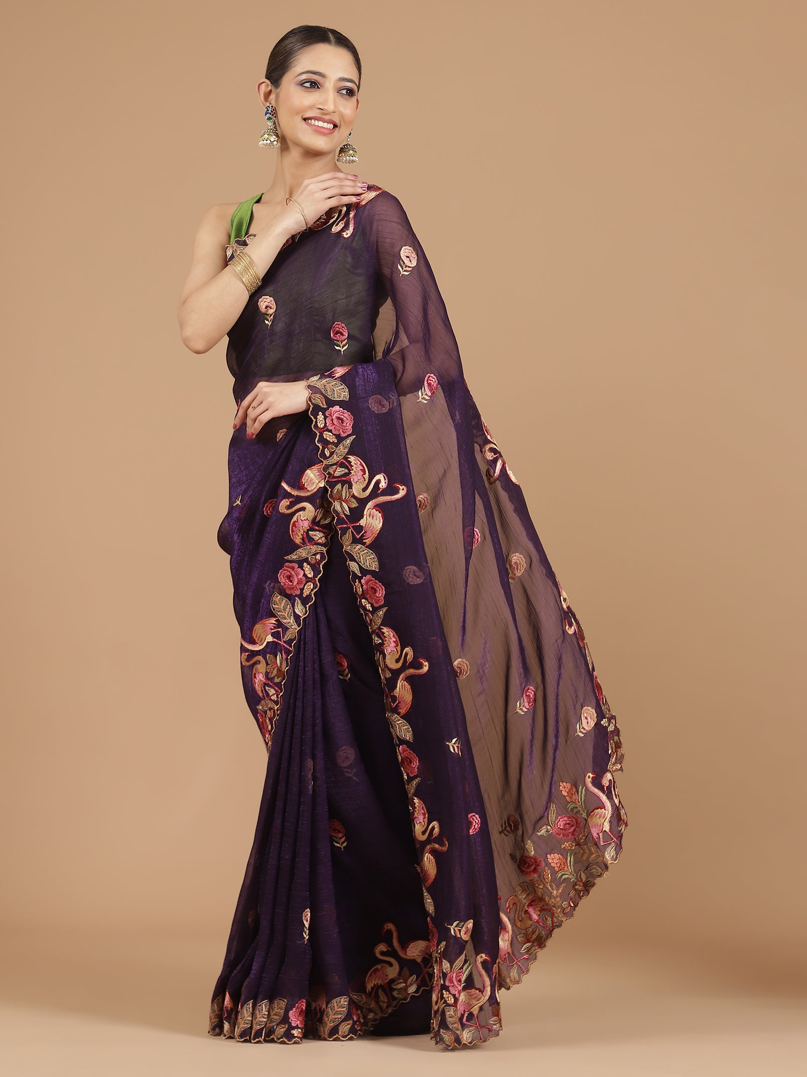 Regal Purple Organza Saree with Exquisite Embroidery