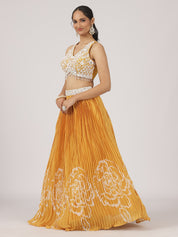 Radiant Mustard Pleated Lehenga with Embroidered Blouse & Sheer Dupatta