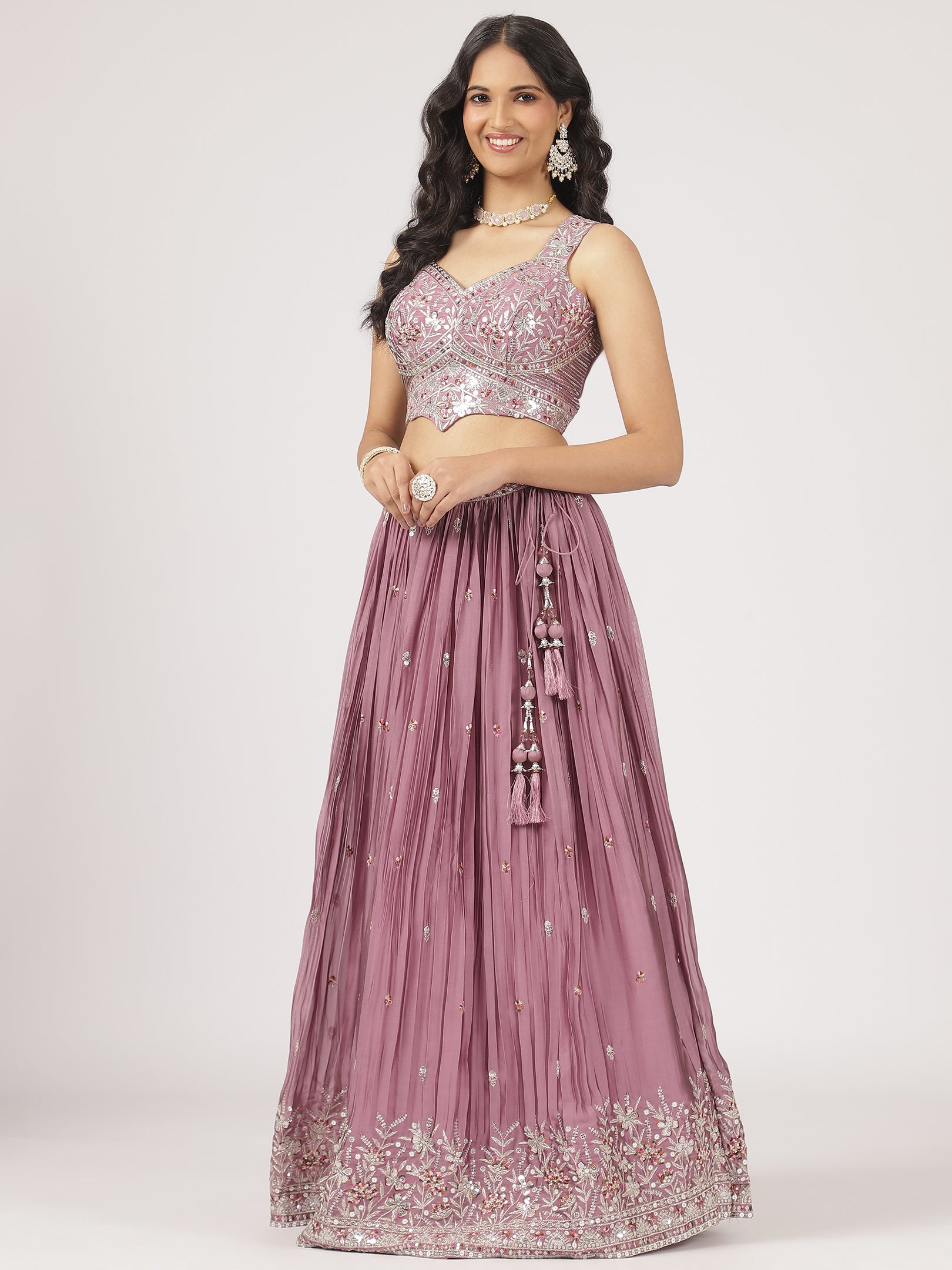 Elegant Lavender Raw Silk Lehenga with Sequin Embroidered Blouse