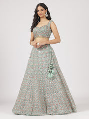 Stunning Sea Green Net Lehenga with Sequin & Stone Work