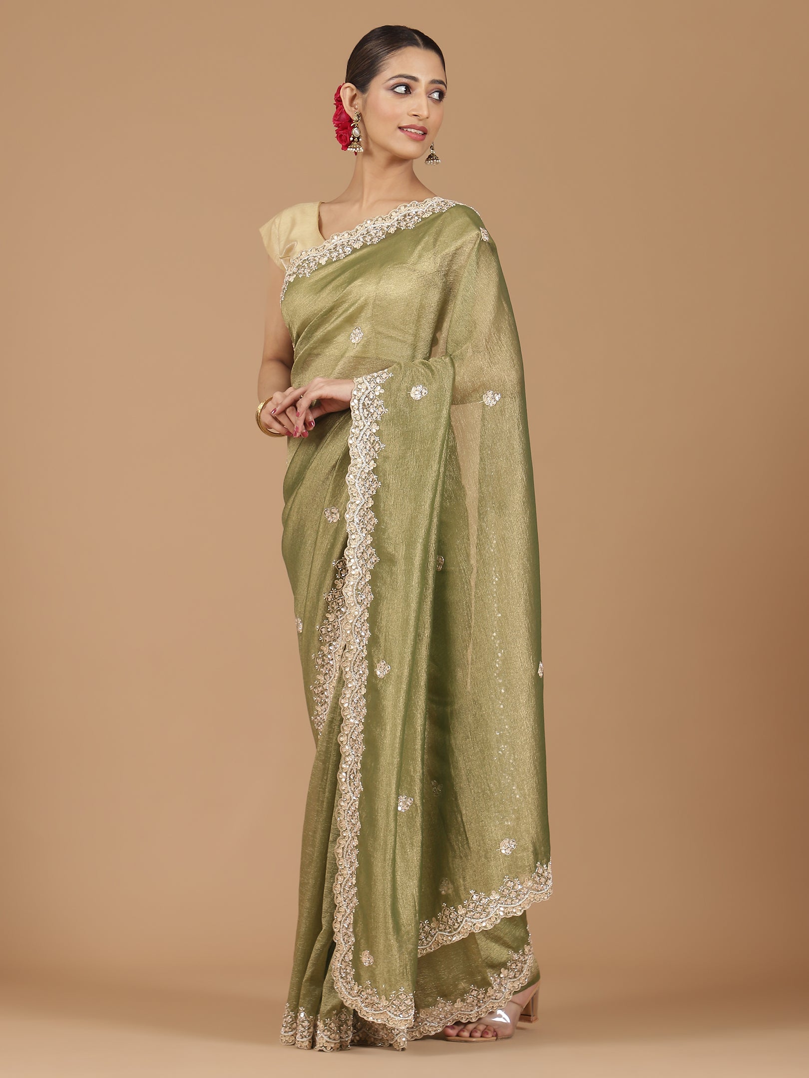 Tissue Silk Saree with Intricate Stonework Border