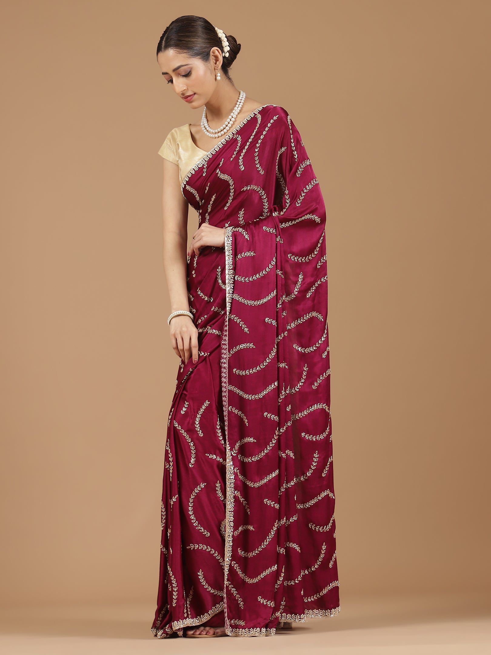 Satin Silk Saree with Sparkling Sequin Embroidery