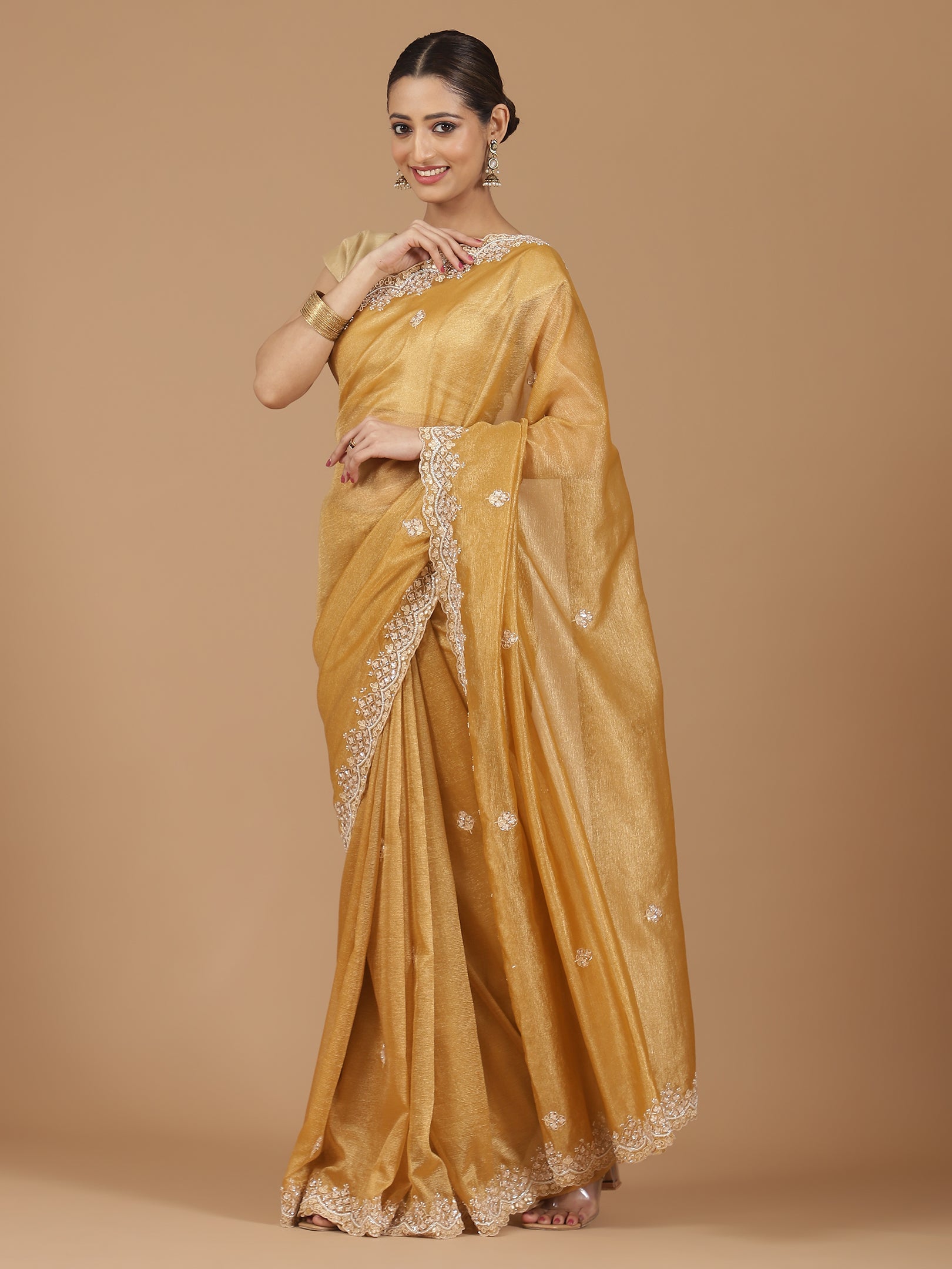 Tissue Silk Saree with Intricate Stonework Border