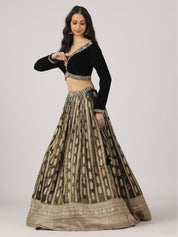 Midnight Black Velvet Banarasi Lehenga with Zari Embroidery