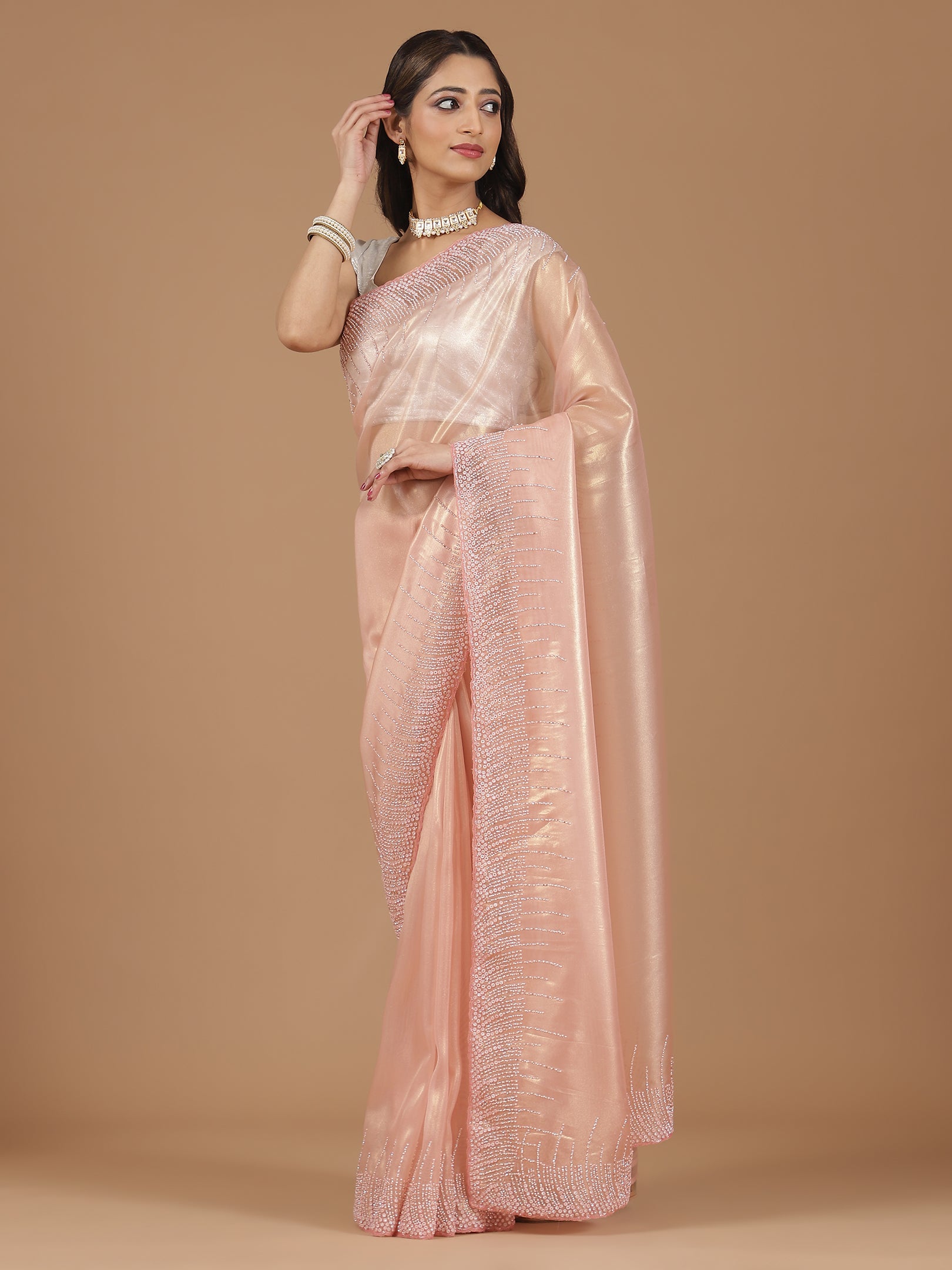 Satin Georgette Saree with Delicate Stone Work