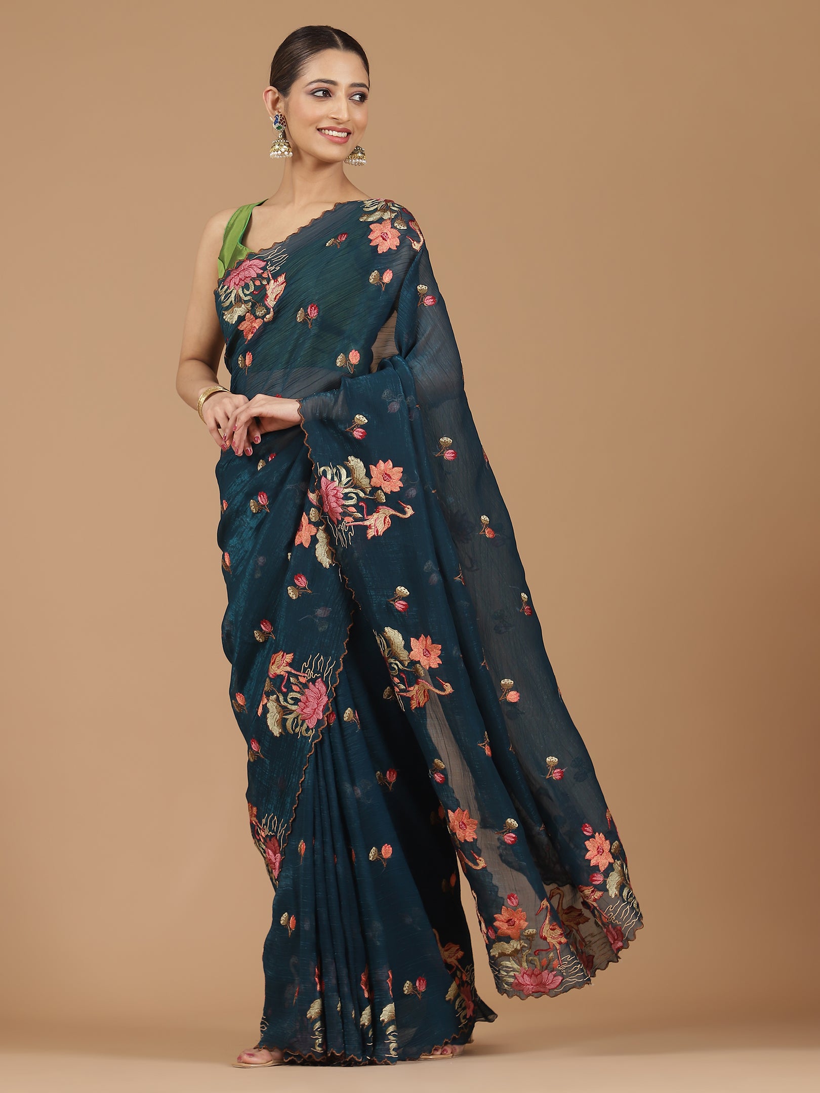 Elegant Floral Embroidered Saree with a Contemporary Touch