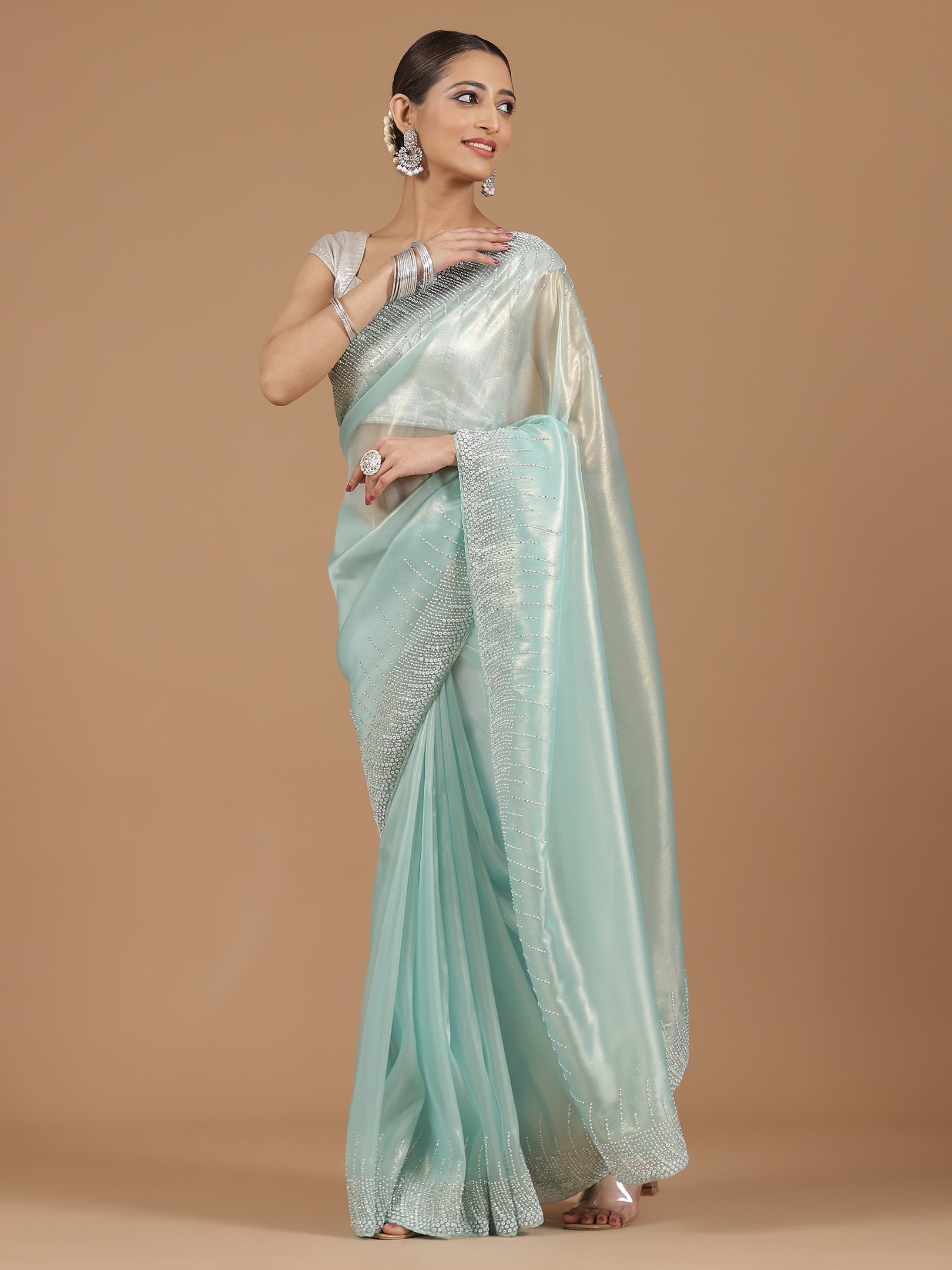 Satin Georgette Saree with Delicate Stone Work