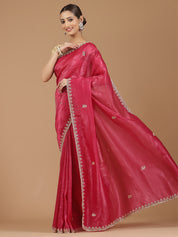 Crushed Silk Saree with Embroidered Border