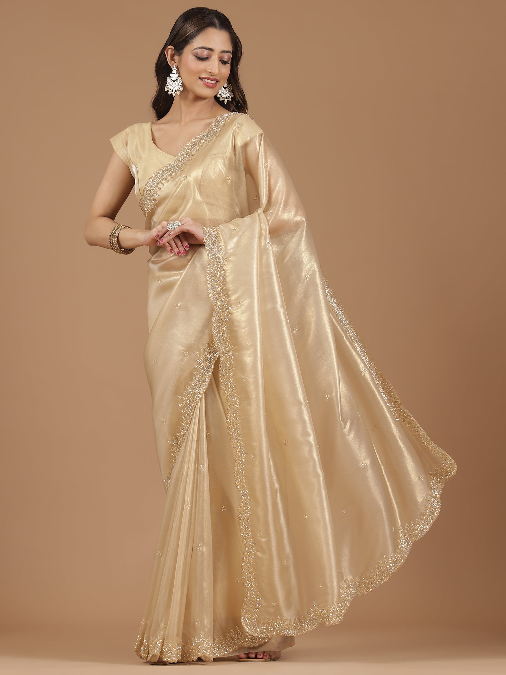 Pearl Embroidered Organza Saree