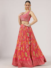 Vibrant Multi-Pink Satin Silk Lehenga with Embroidered Blouse