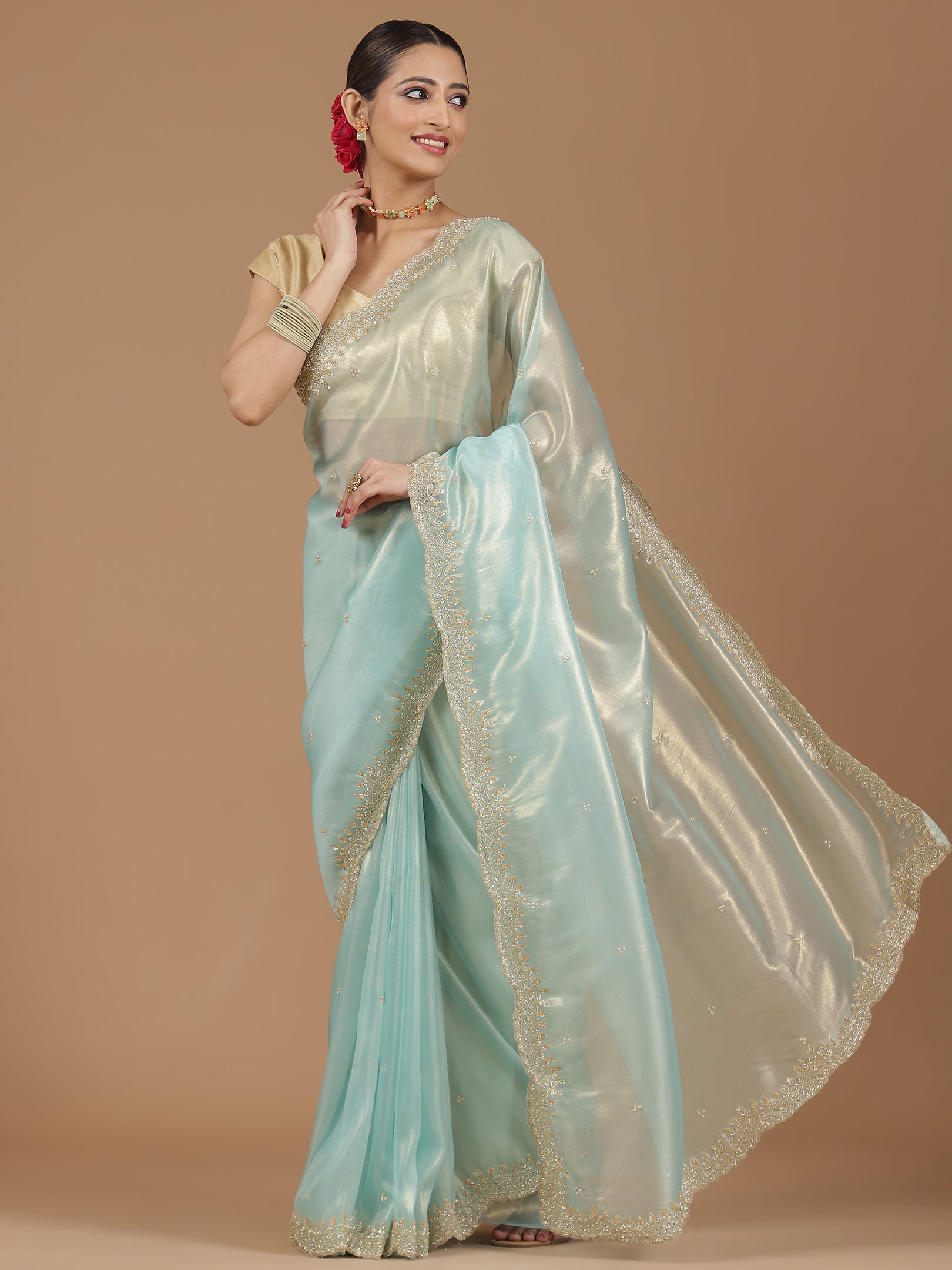 Pearl Embroidered Organza Saree