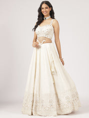 Ethereal Cream Embroidered Lehenga with Mirror Work Blouse