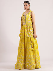 Vibrant Neon Yellow Georgette Lehenga with Sequin Embroidered Spaghetti Blouse