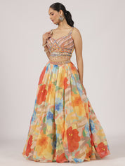 Multicolor Organza Radiant Bloom Mirror Work Lehenga