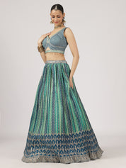 Teal & Blue Bandhani Lehenga with Embroidered Blouse & Dupatta