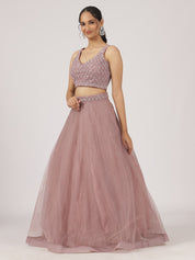 Mauve Pink Net Lehenga with Sequin Embroidery & Designer Blouse