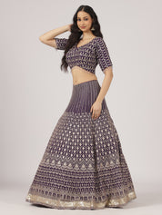 Imperial Violet Georgette Lehenga with Intricate Zari Embroidery & Mirror Work