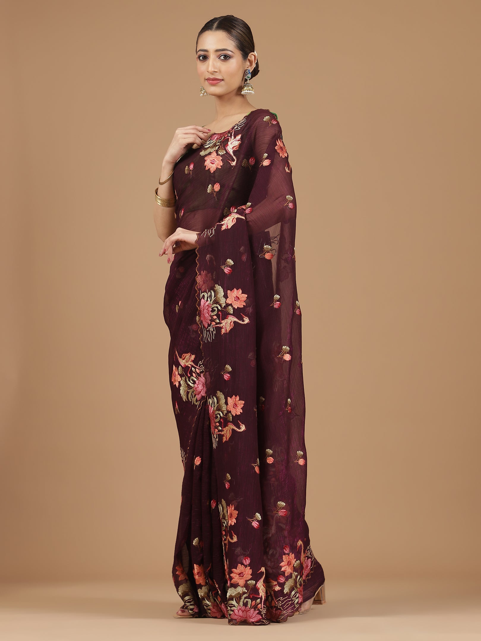 Elegant Floral Embroidered Saree with a Contemporary Touch