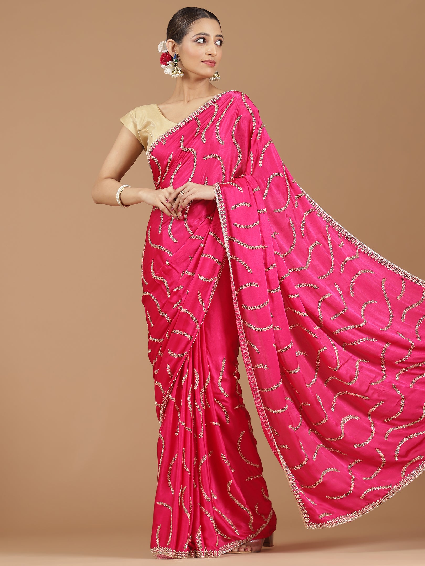 Satin Silk Saree with Sparkling Sequin Embroidery