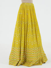 Vibrant Neon Yellow Georgette Lehenga with Sequin Embroidered Spaghetti Blouse