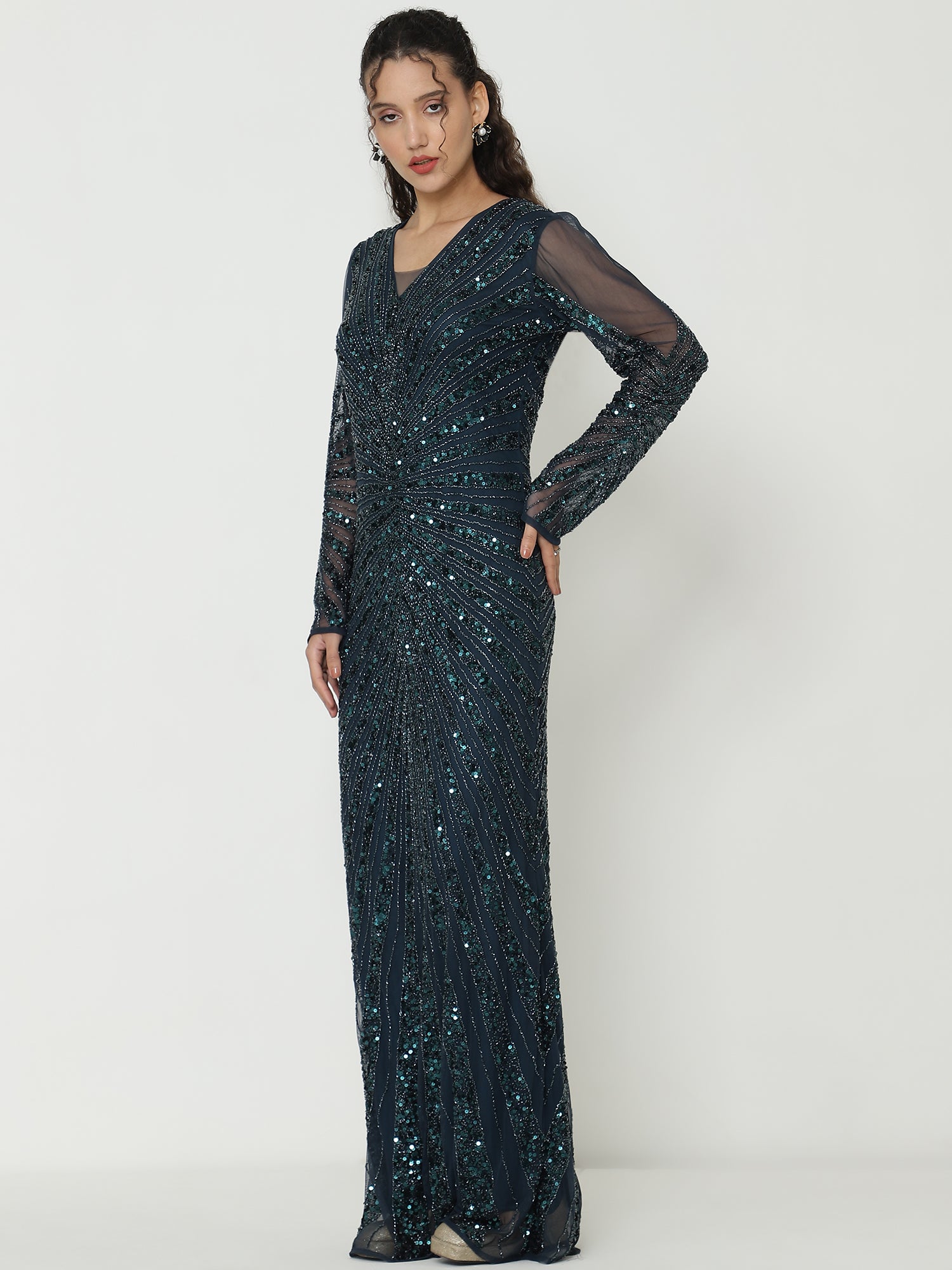 Stunning Blue Gowns  with Knitted Sequin Work