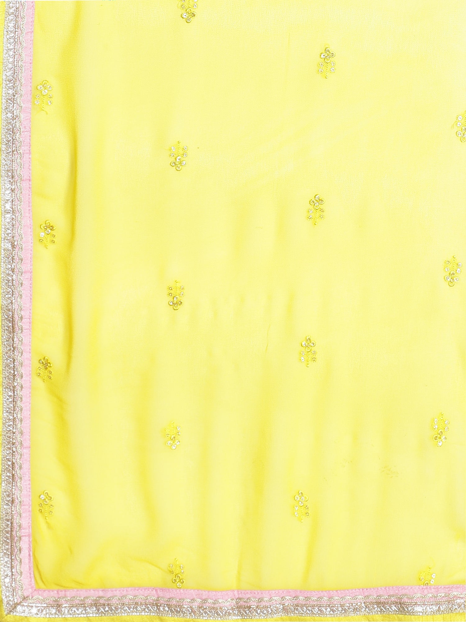 Vibrant Neon Yellow Georgette Lehenga with Sequin Embroidered Spaghetti Blouse