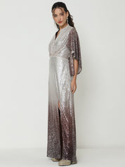 Elegant Silver & Brown Gowns  with Knitted Sequin Detailing