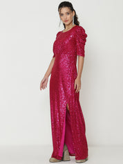 Elegant Magenta Gowns  with Knitted Sequin Work