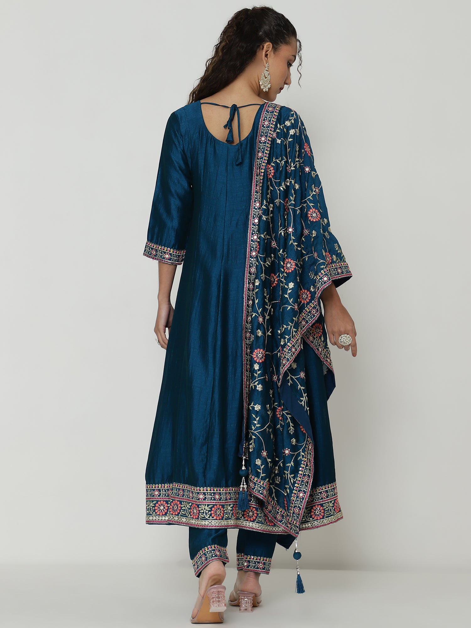 Elegant Blue Salwar Suit with Floral Embroidered Dupatta & Matching Pants