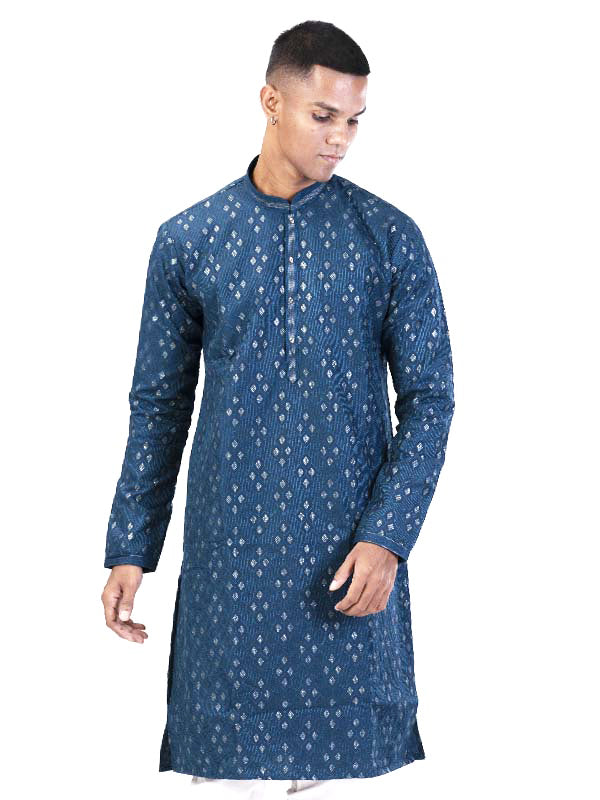 Peacock Blue Sequined Kurta Set