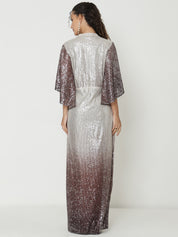 Elegant Silver & Brown Gowns  with Knitted Sequin Detailing