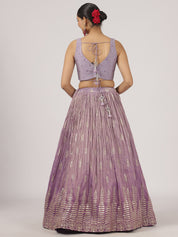 Elegant Lavender Sequined Lehenga with Embellished Blouse and Brocade Dupatta